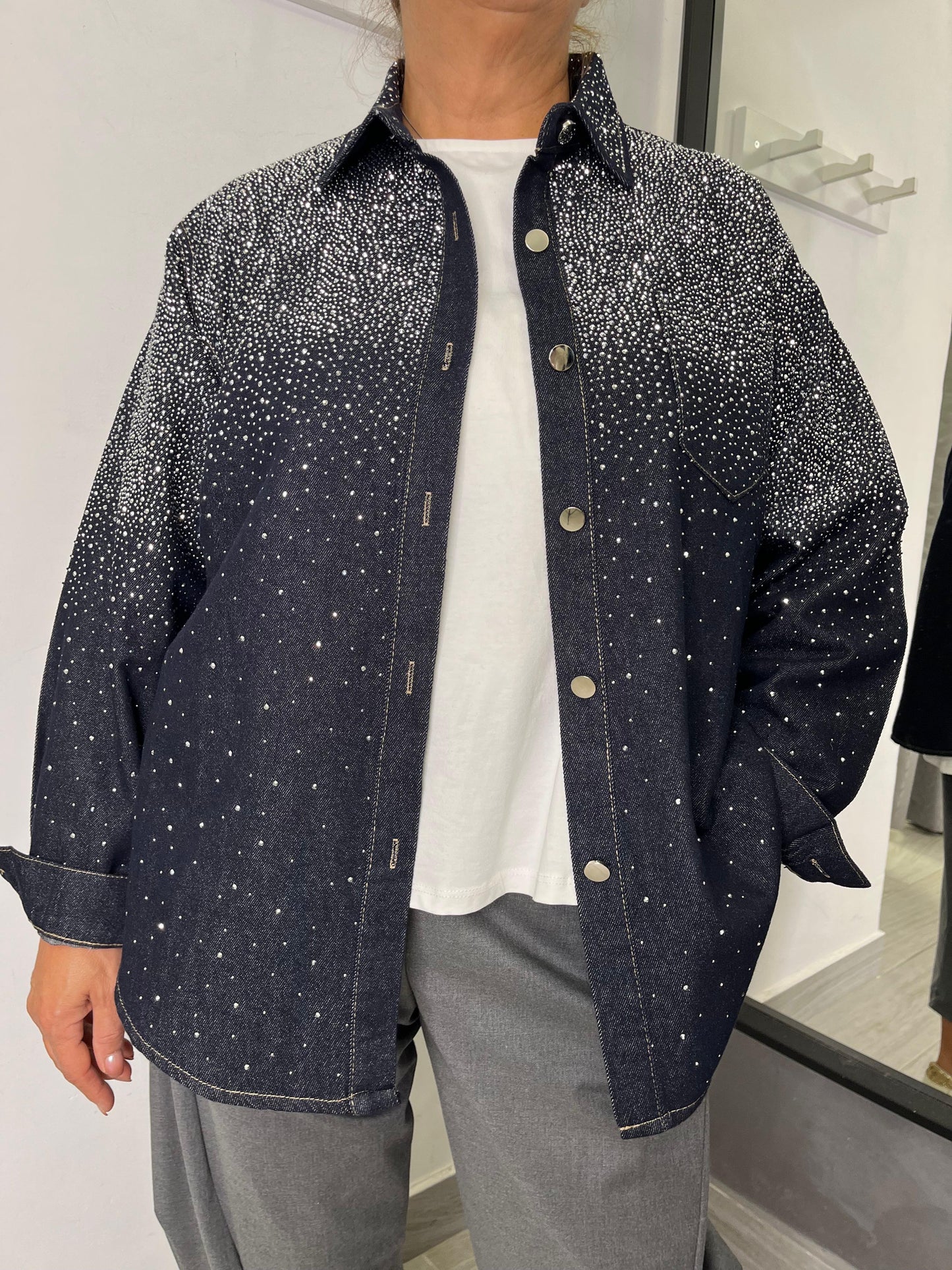 Camicia Blu Denim Strass