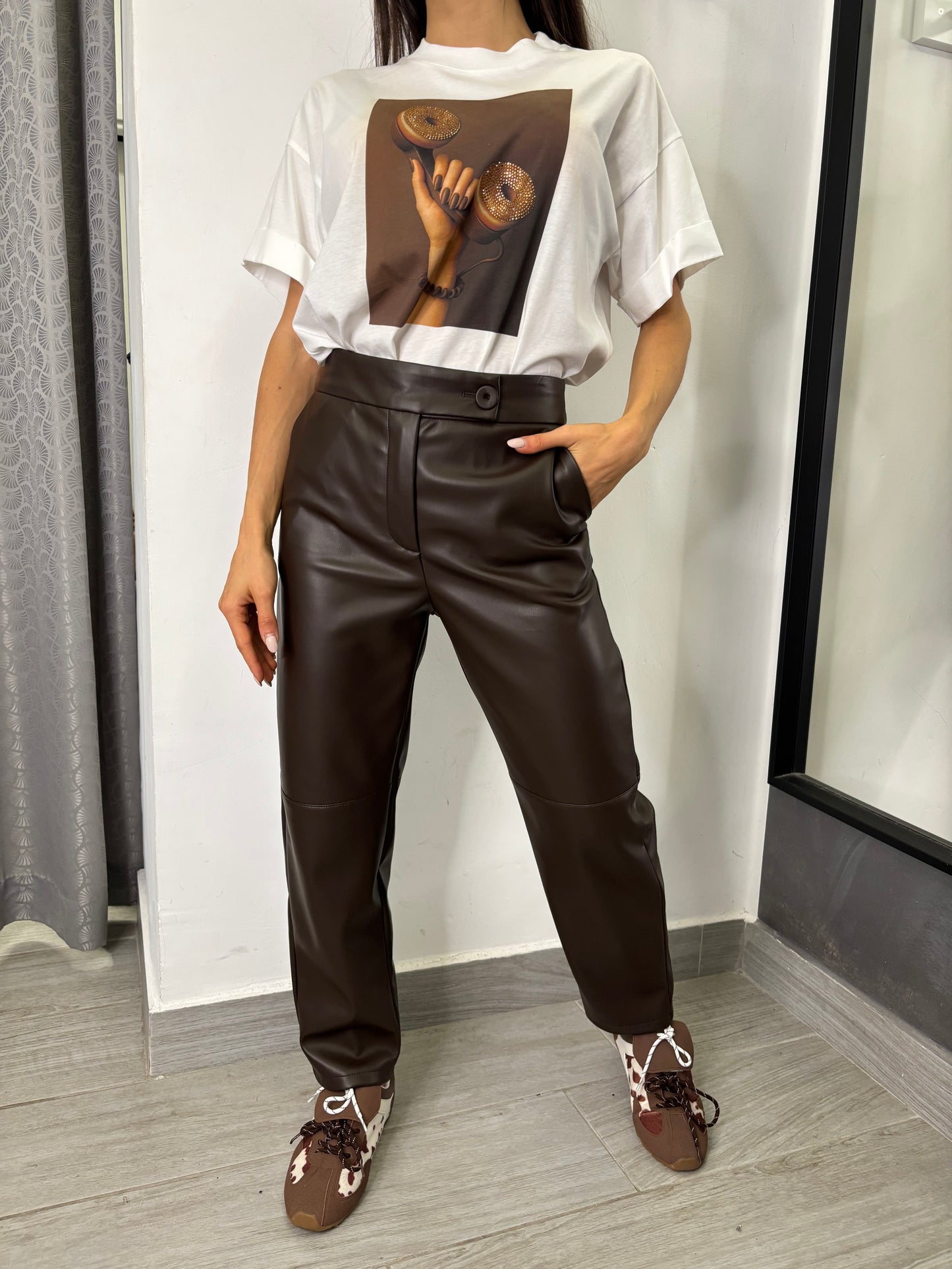 Pantalone Ecopelle Marrone  Imperial