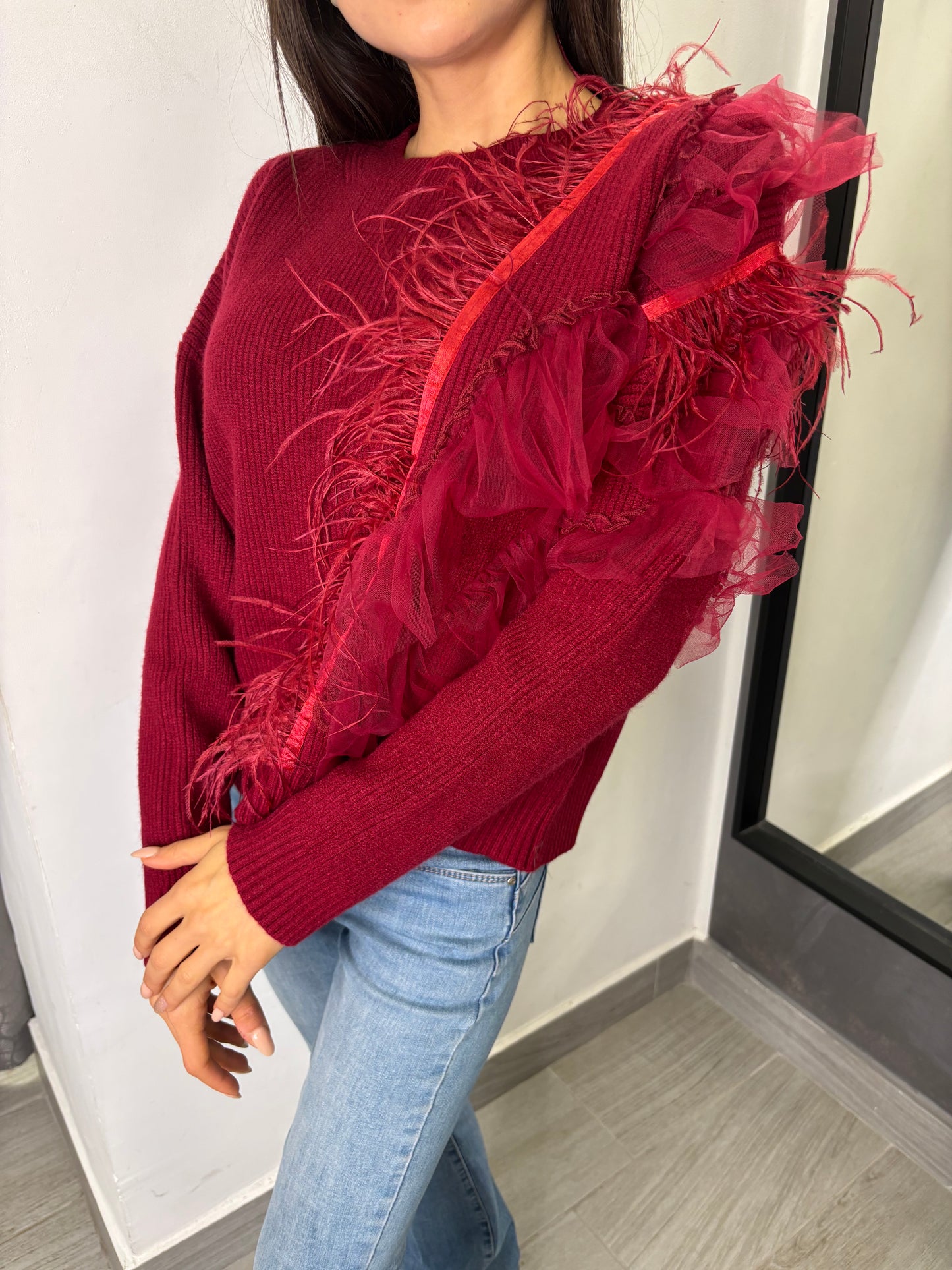 Maglione Tulle Bordeaux