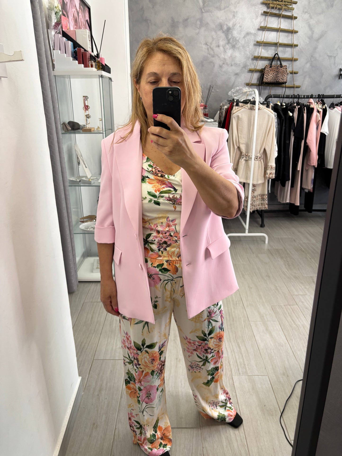 Pantalone a Fiori Panna/Verde Imperial