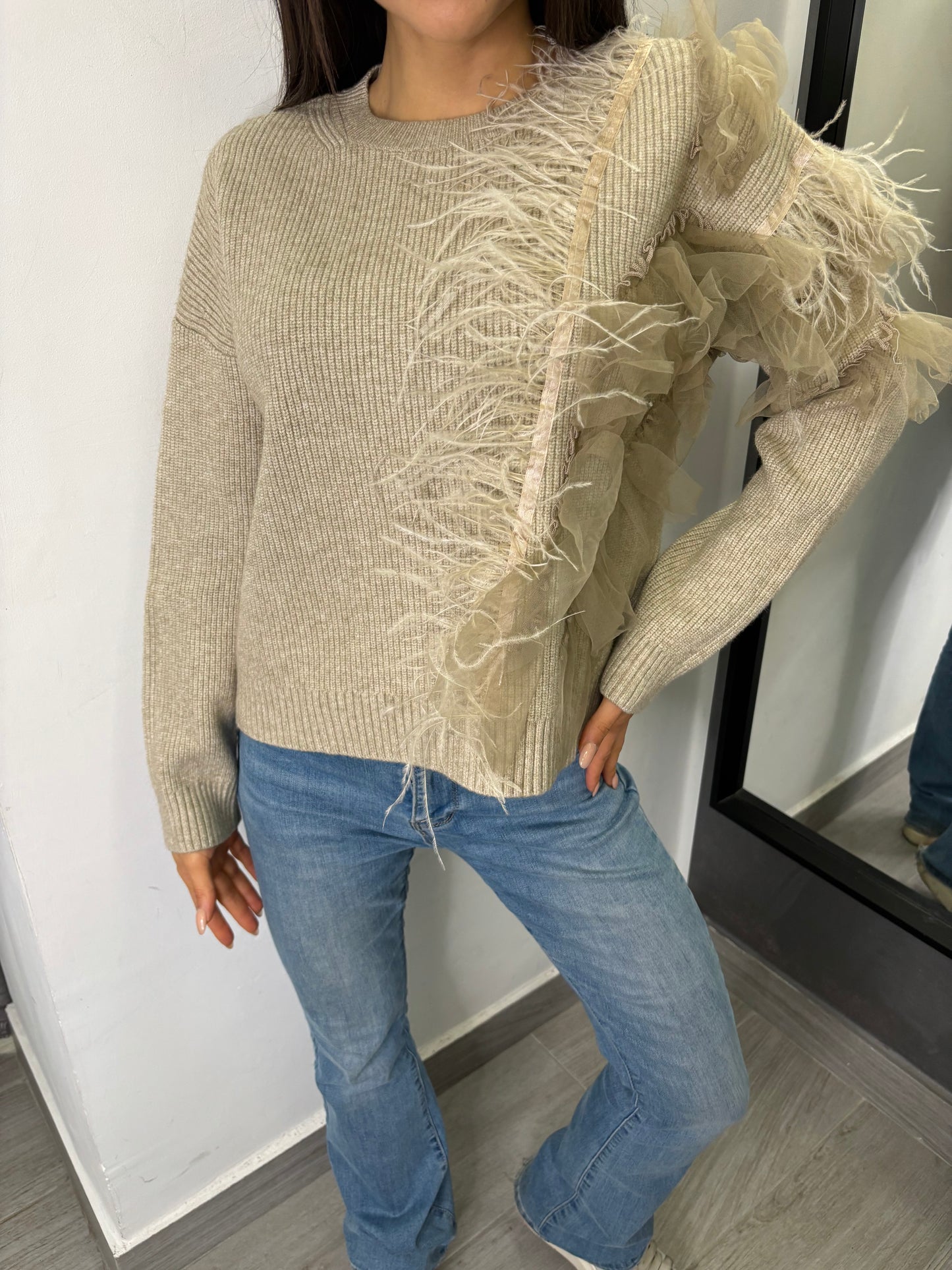 Maglione Tulle Fango
