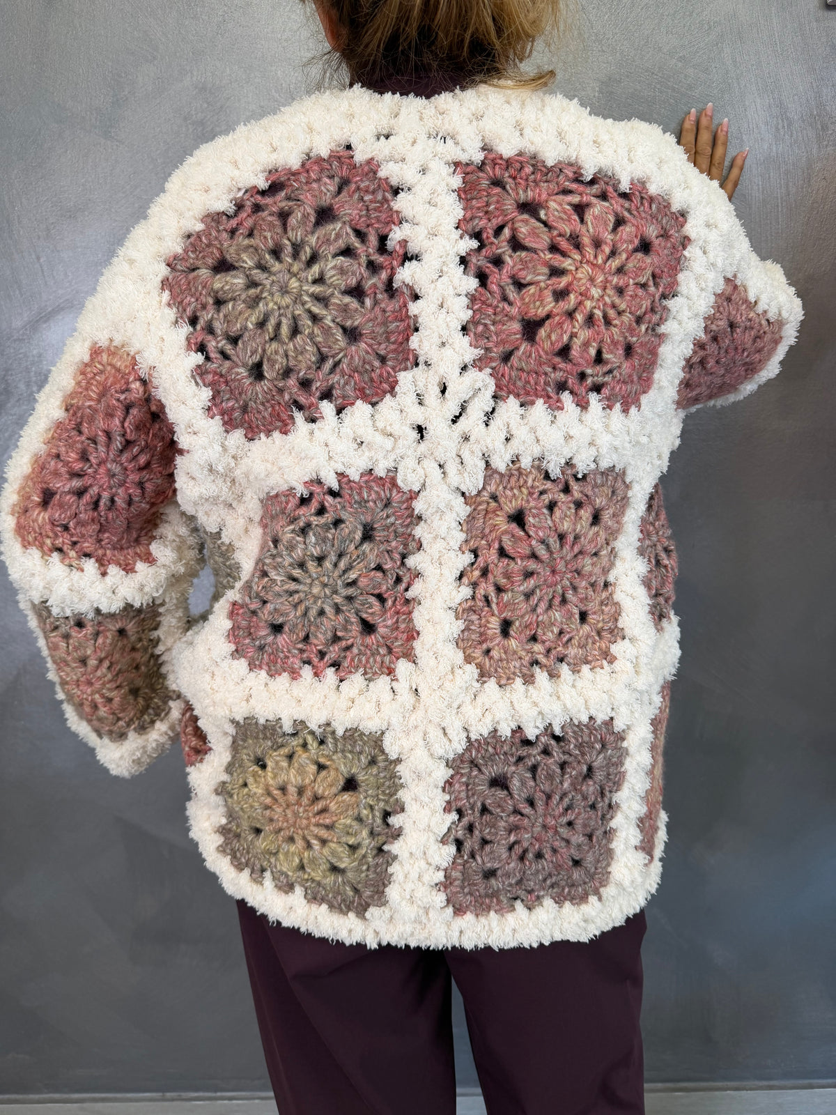 Cardigan Crochet Burro/Burgundy