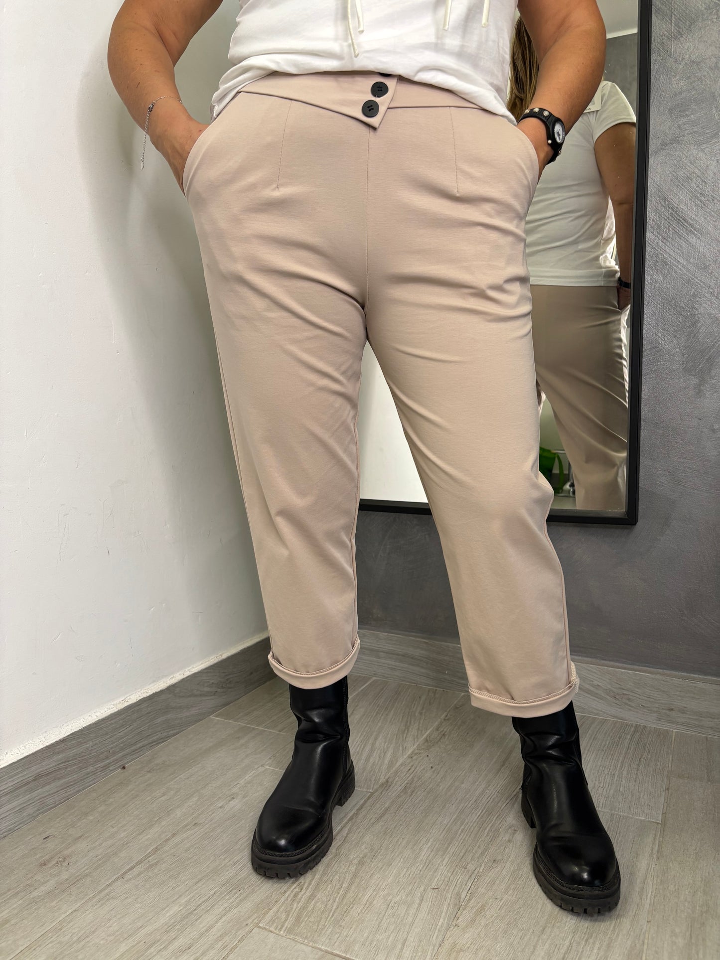 Pantalone Sun  Bottoni Centrali Beige
