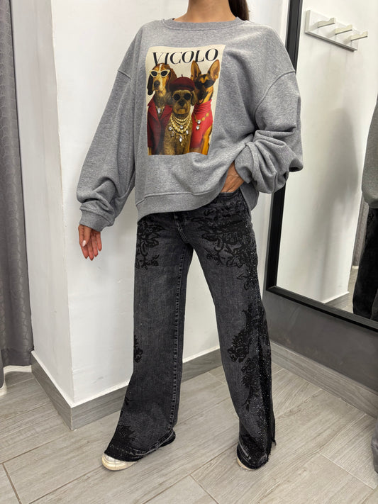 Jeans Pizzo e Strass Neri