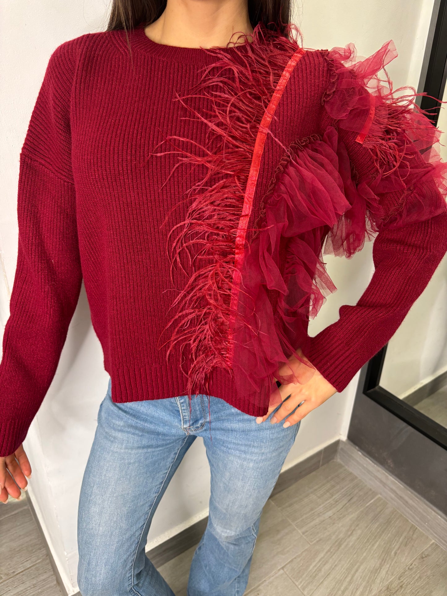Maglione Tulle Bordeaux