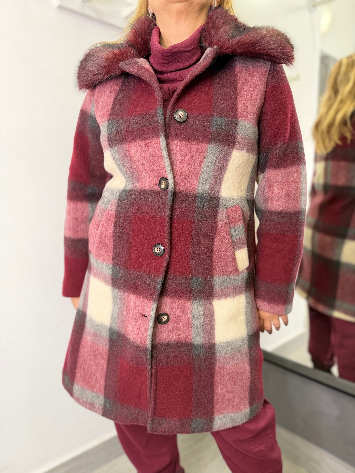Cappotto Quadri Burgundi