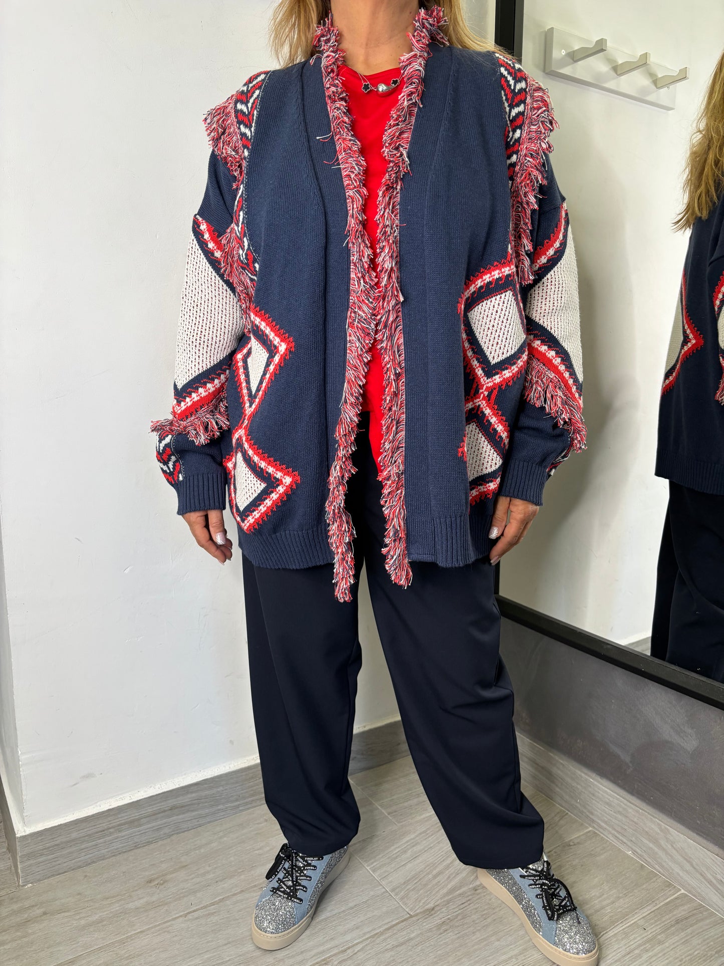 Cardigan Vicolo Etnico Blu/Bianco/Rosso
