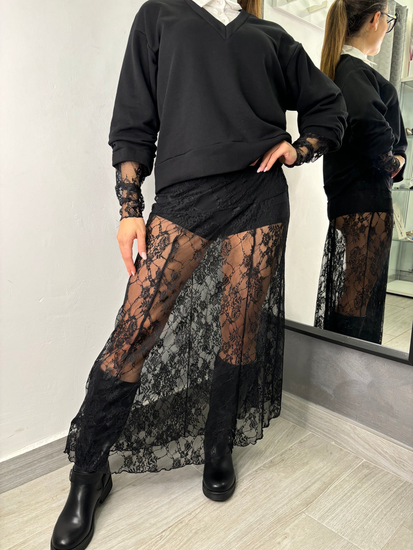 Felpa Camicia-Pizzo Vicolo Nera