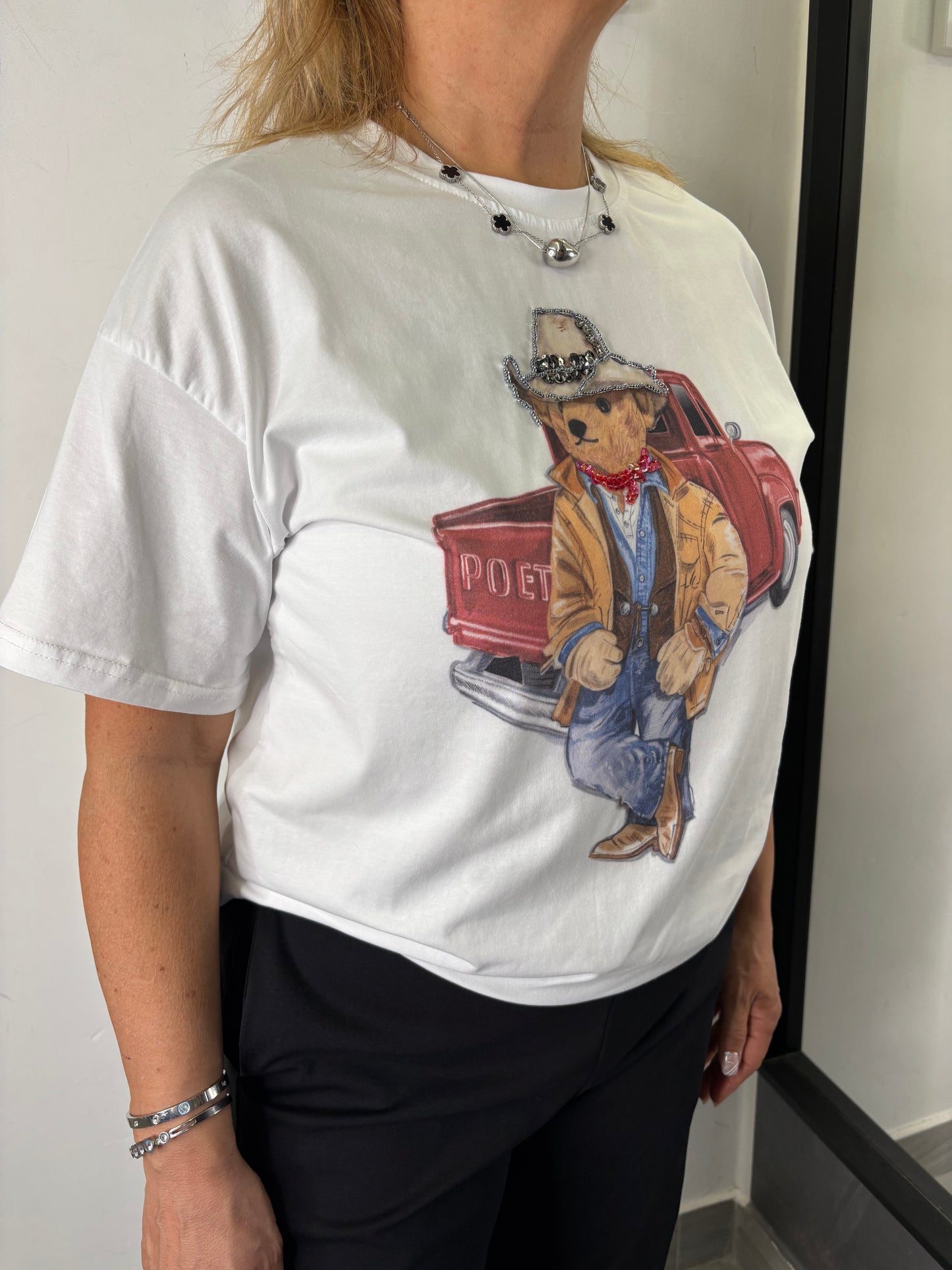 T-Shirt Teddy Car Bianca