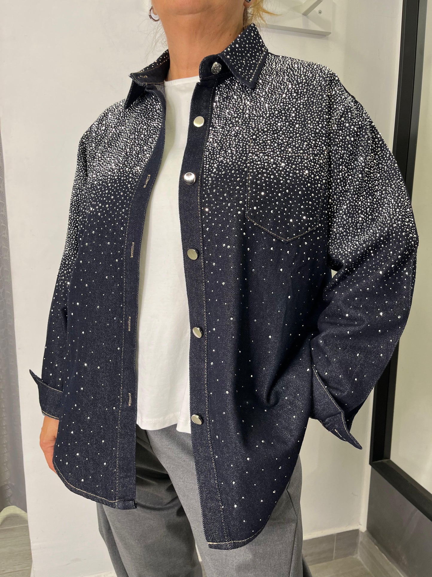 Camicia Blu Denim Strass