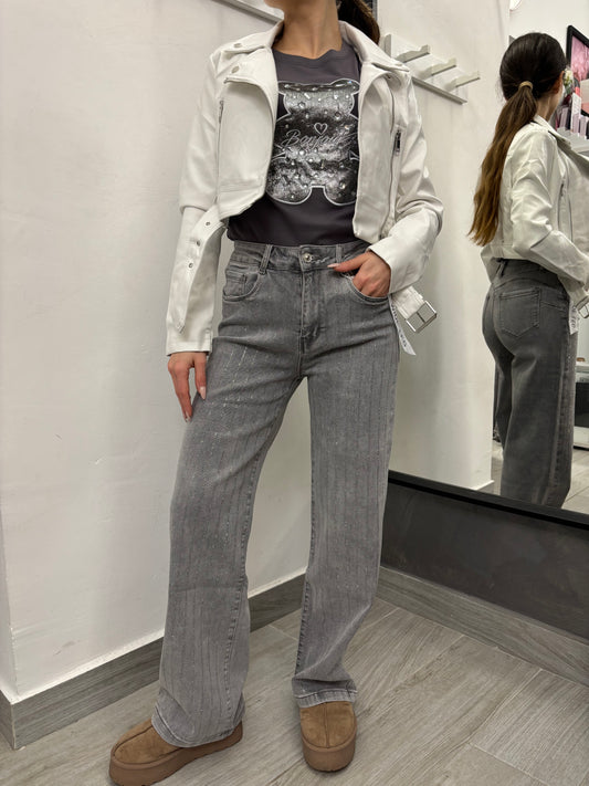 Jeans Wide Leg Grigio