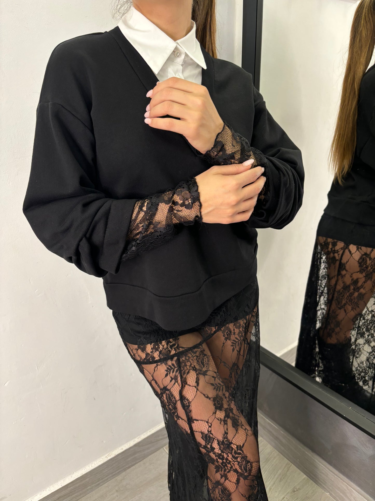 Felpa Camicia-Pizzo Vicolo Nera