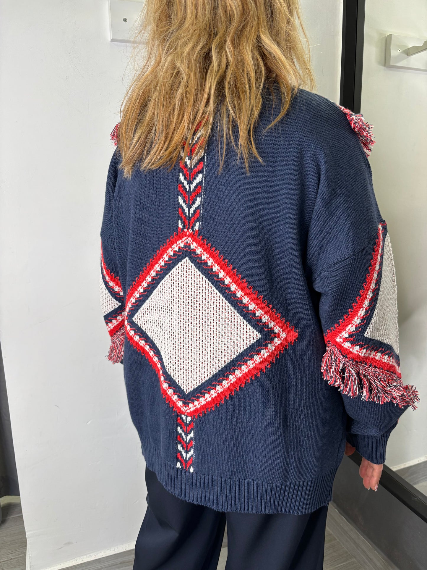 Cardigan Vicolo Etnico Blu/Bianco/Rosso