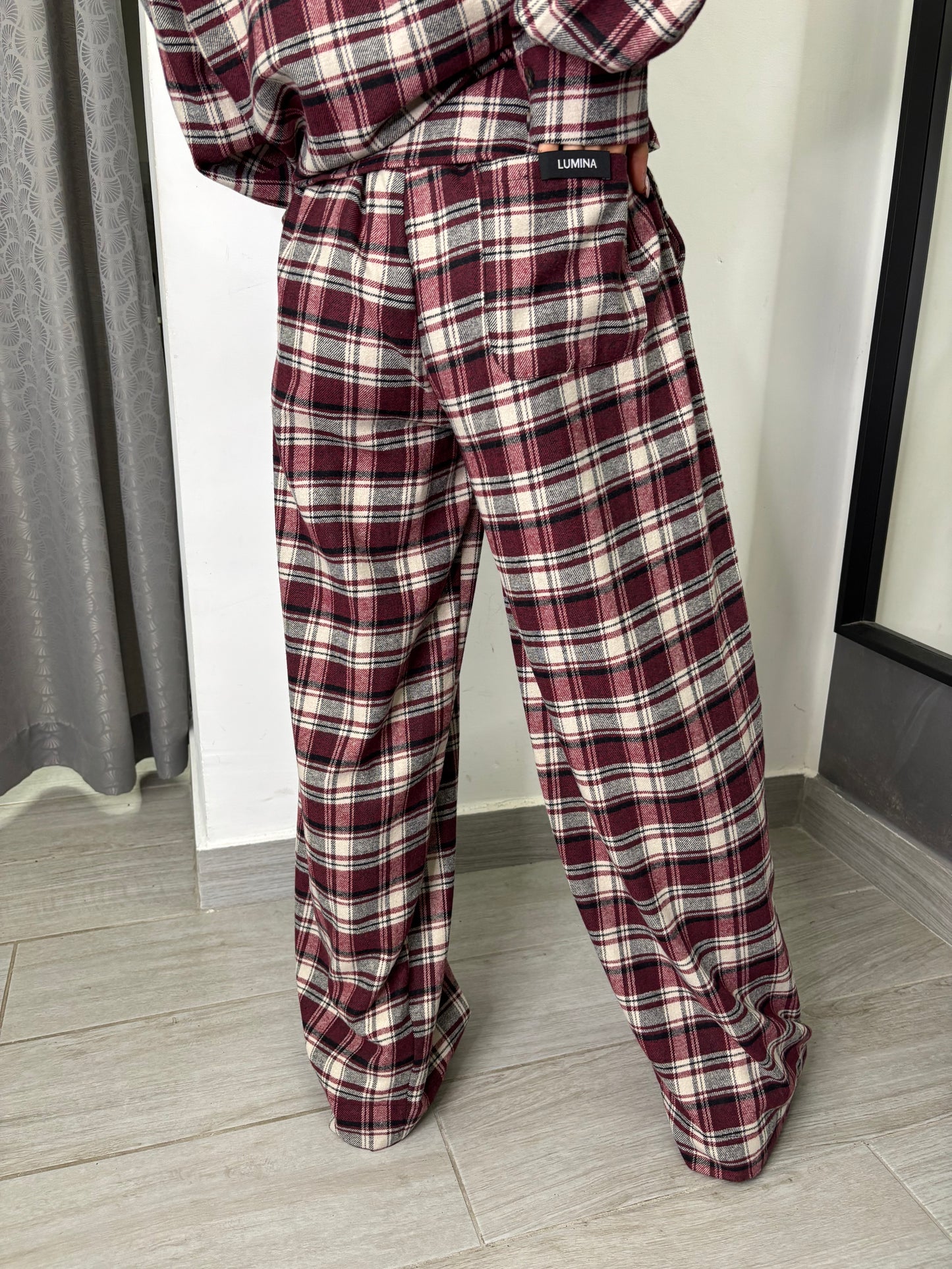 Pantalone A Quadri Burgundi Lumina