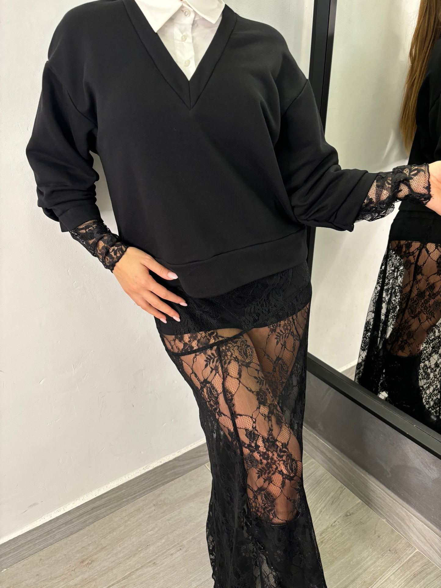 Felpa Camicia-Pizzo Vicolo Nera