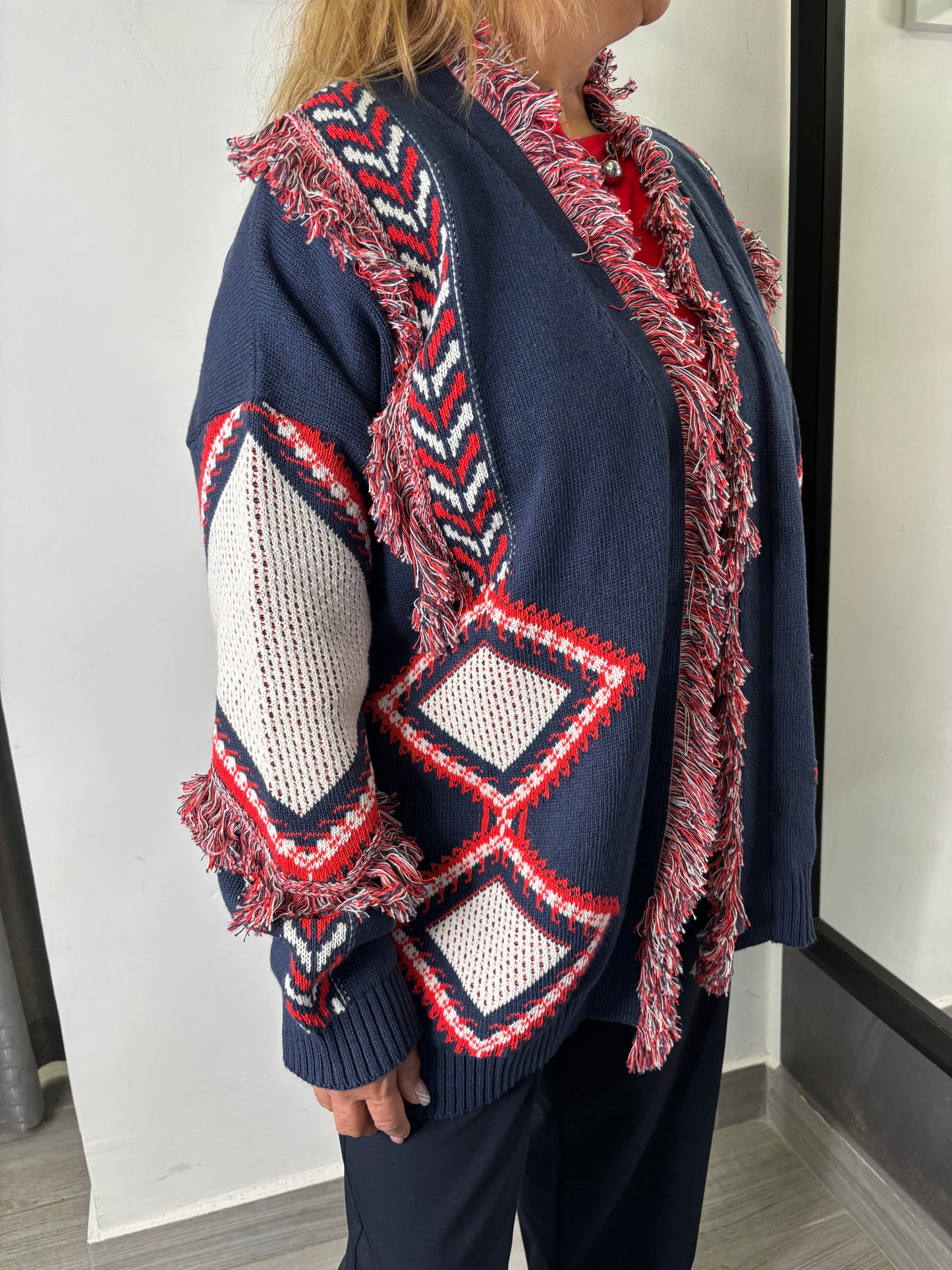 Cardigan Vicolo Etnico Blu/Bianco/Rosso