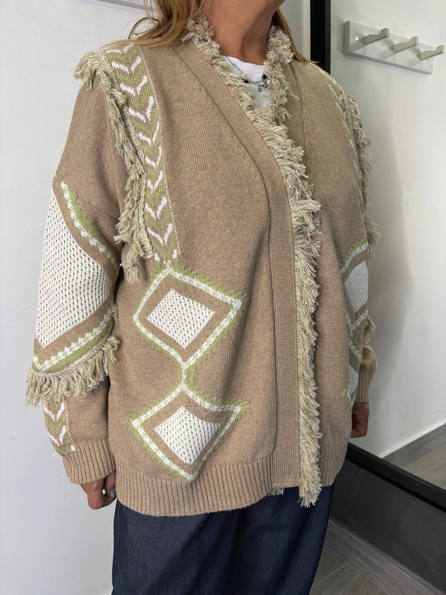 Cardigan Vicolo Etnico Beige/Bianco/Verde