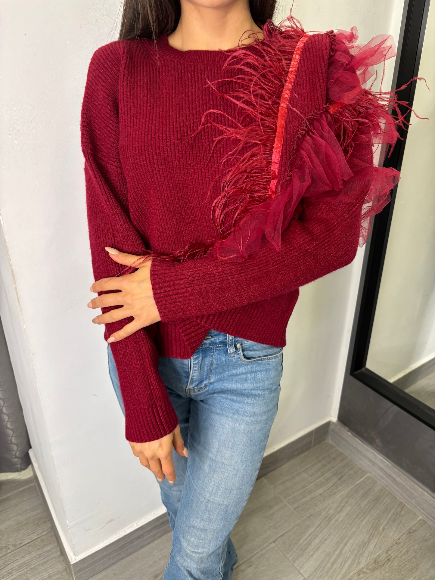 Maglione Tulle Bordeaux