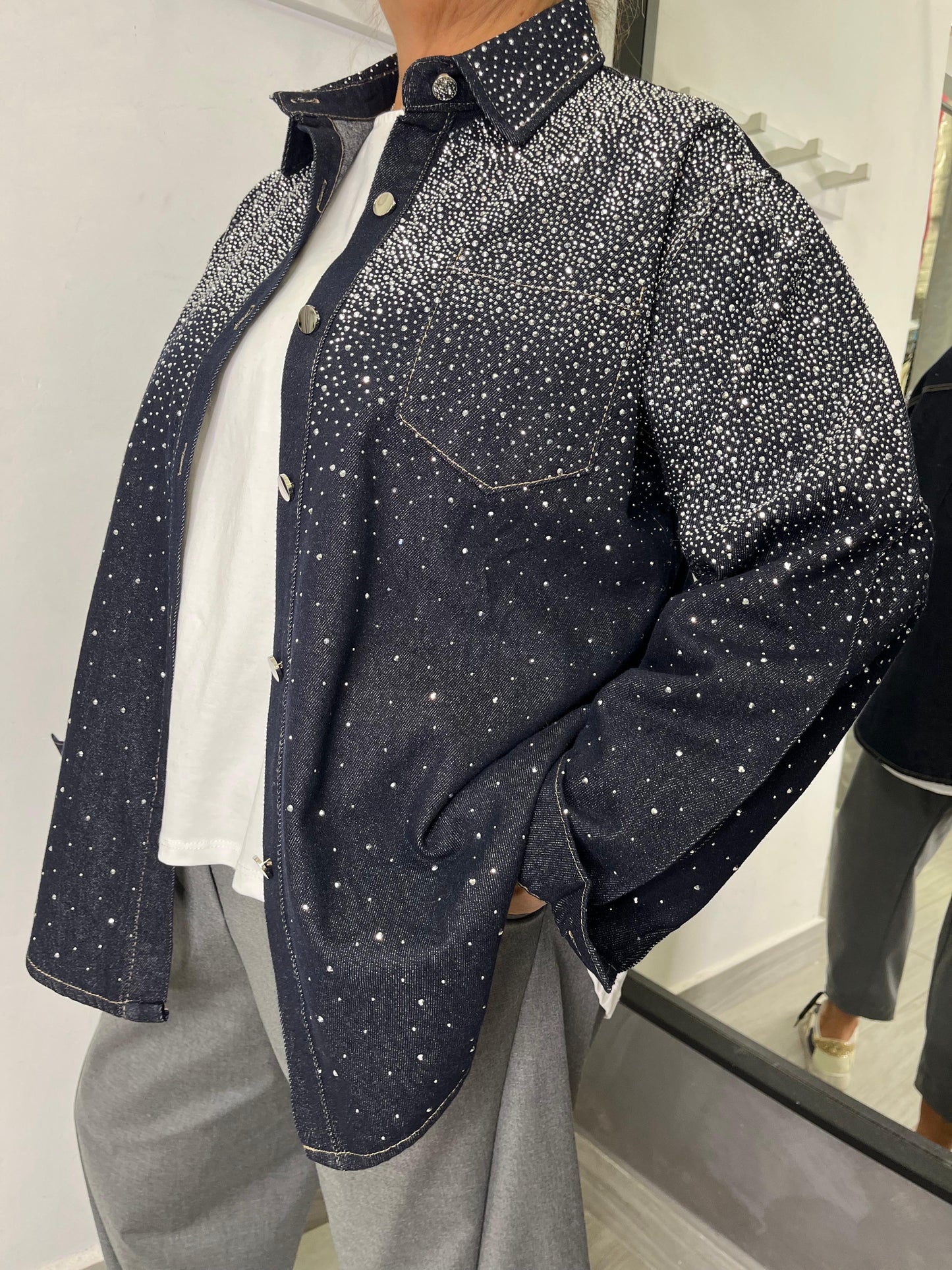 Camicia Blu Denim Strass