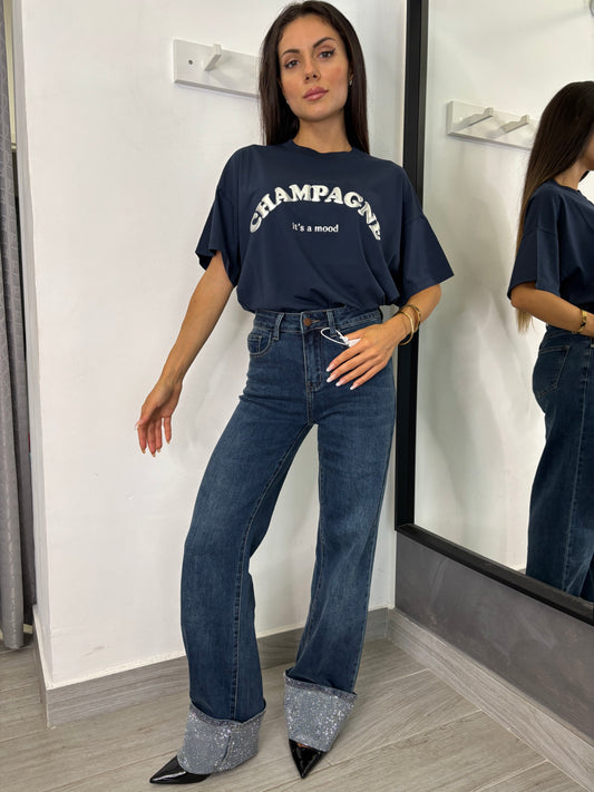 Jeans Risvolto In Strass