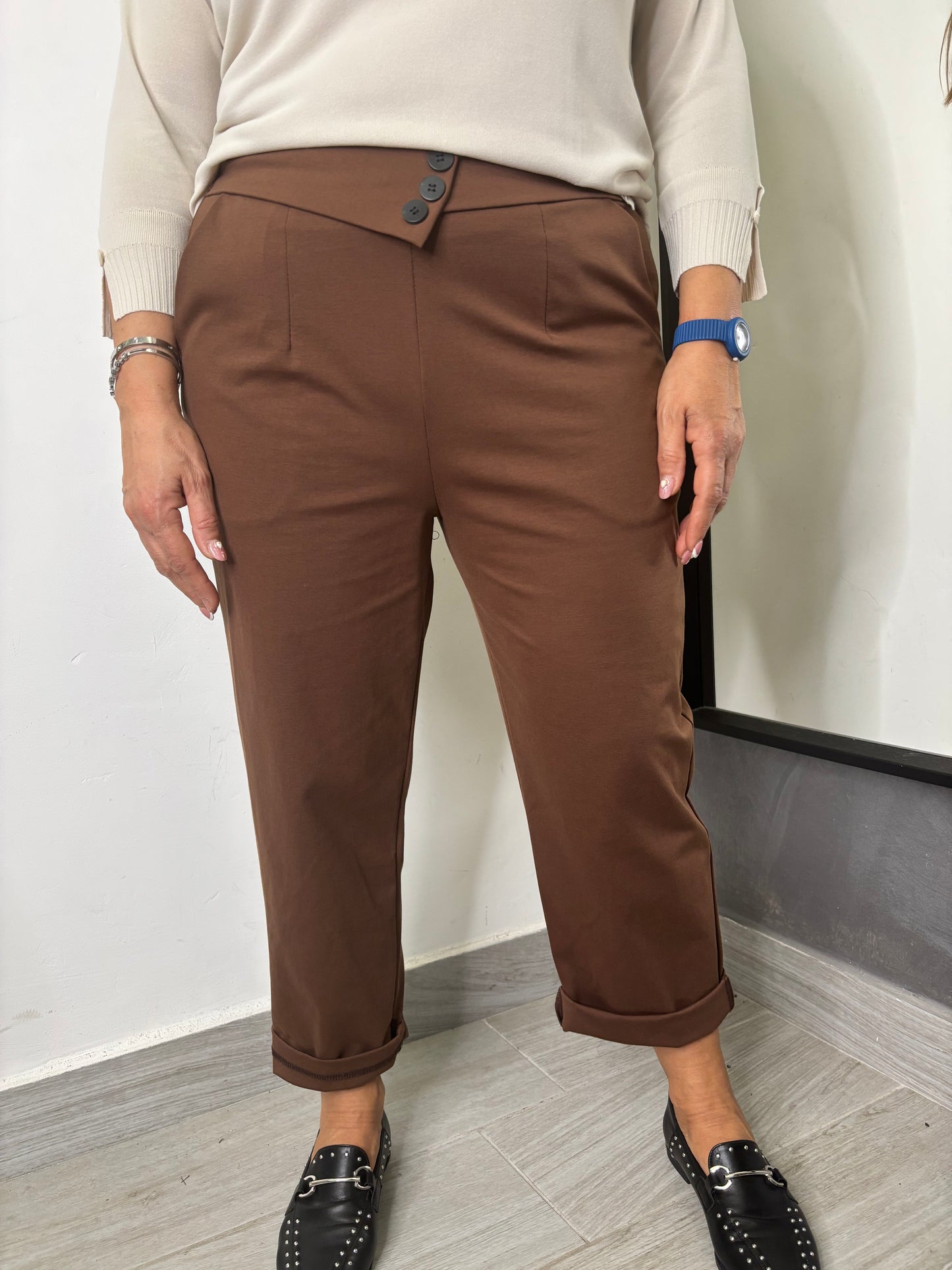 Pantalone Sun Bottoni Centrali Marrone