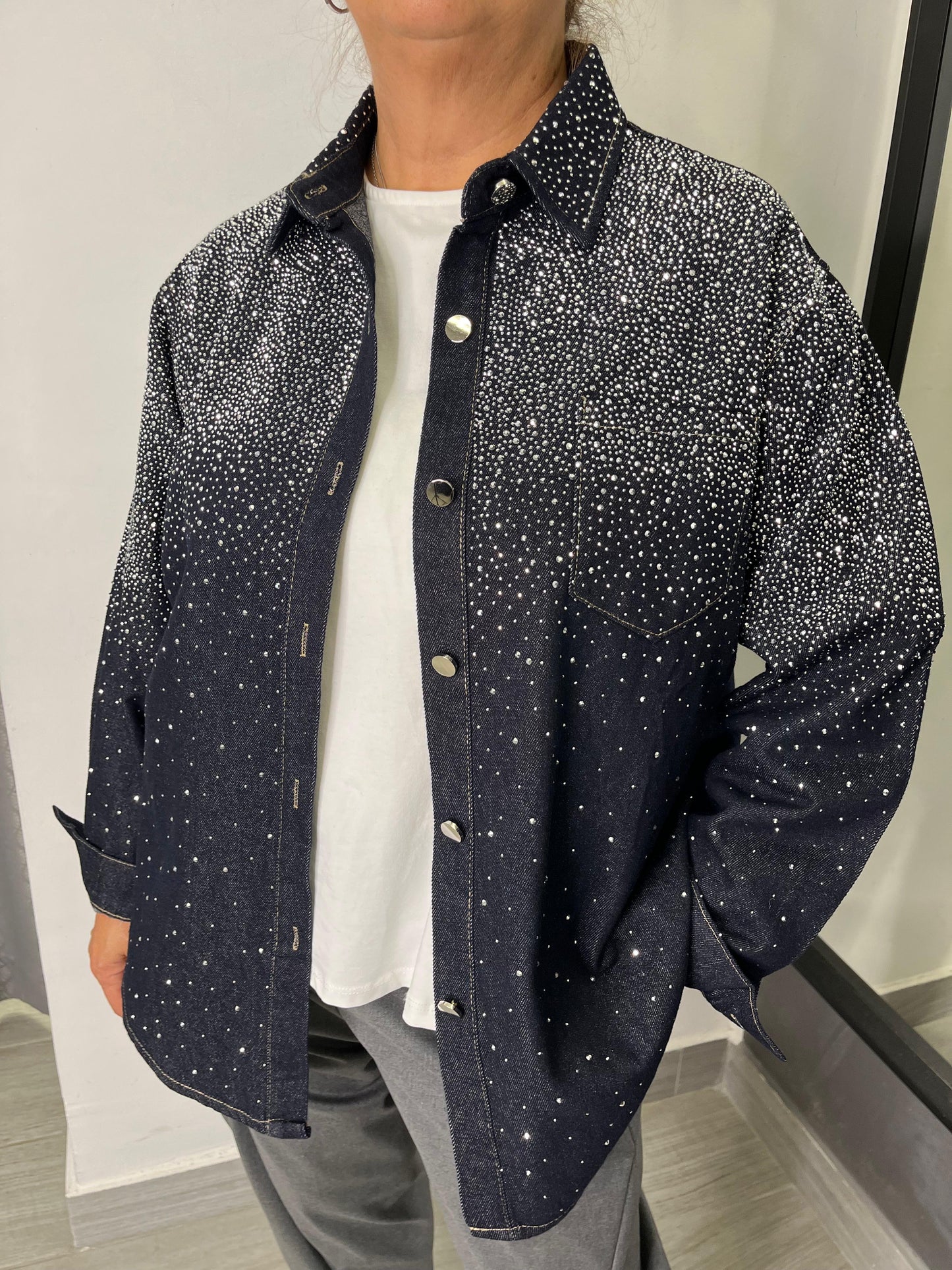 Camicia Blu Denim Strass