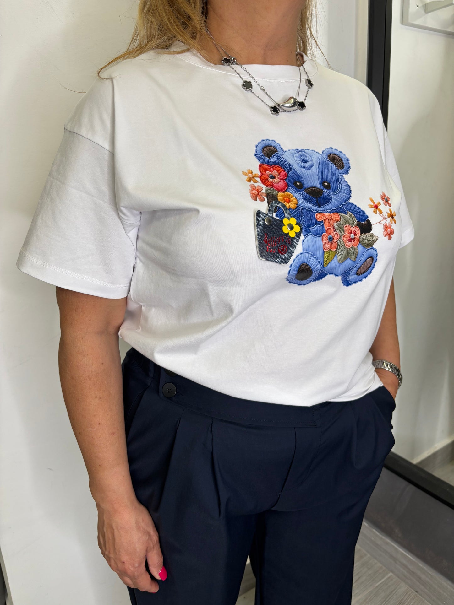 T-shirt Orsetto Fiore Blu