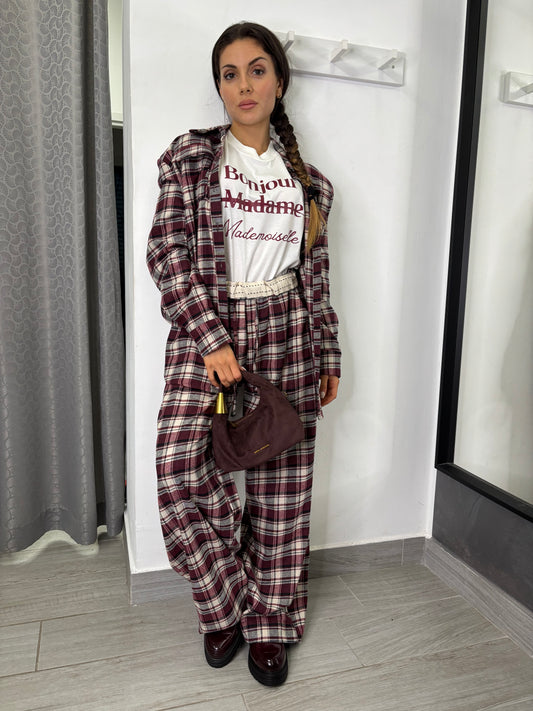 Pantalone A Quadri Burgundi Lumina