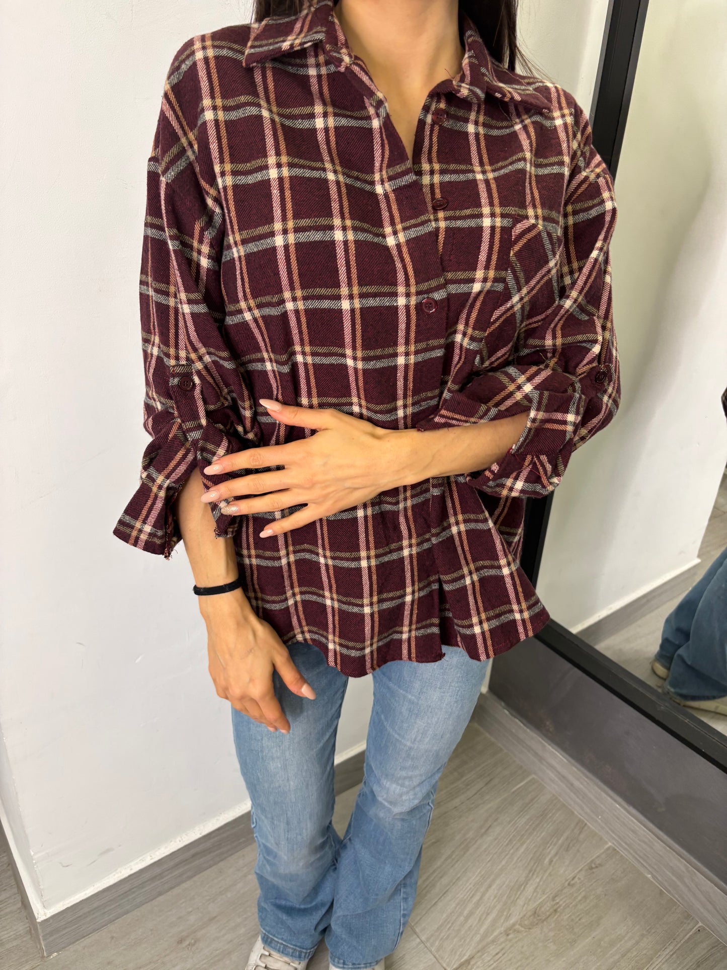 Camicia Scozzese Bordeaux