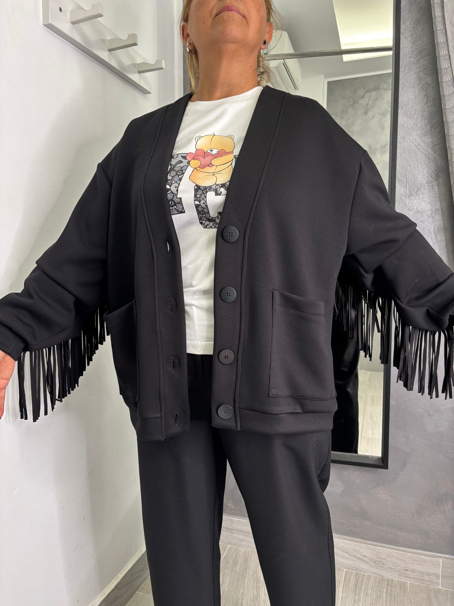 Cardigan Frange Nero Lumina