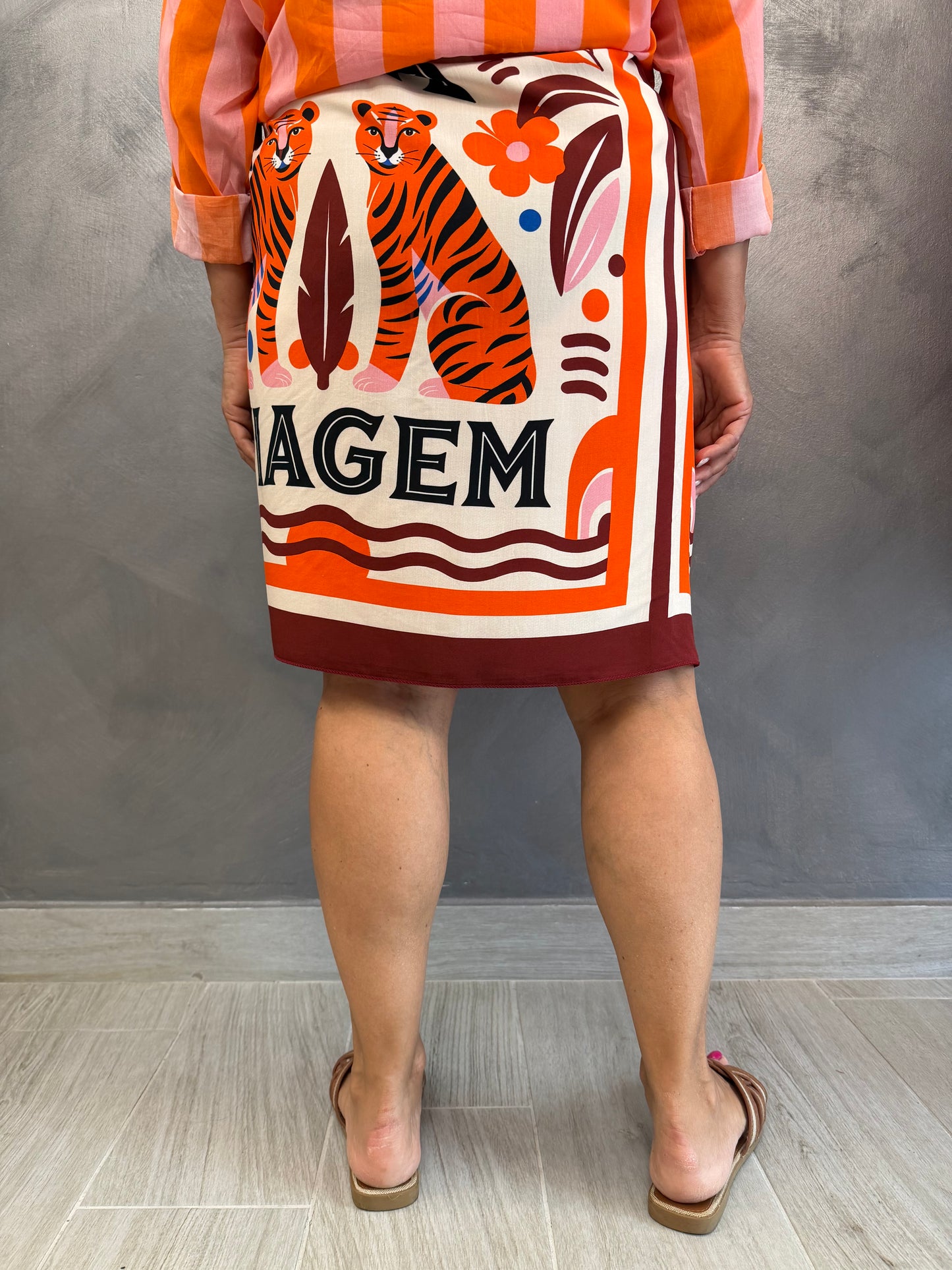 Gonna Midi Pareo Tigre Arancio/Bordeaux