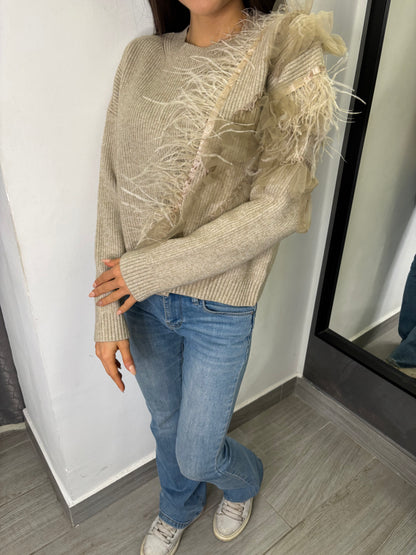 Maglione Tulle Fango