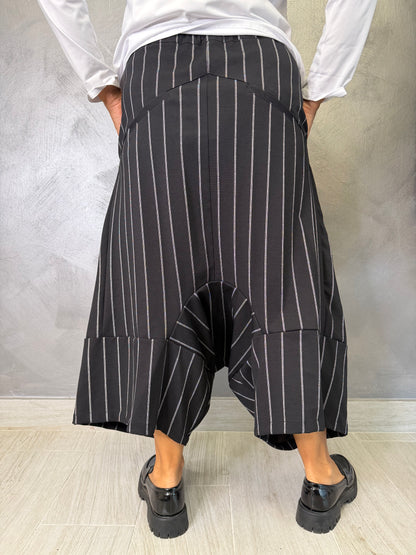 Pantalone Aléa Uni Barrel Gessato Nero