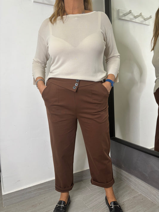Pantalone Sun Bottoni Centrali Marrone