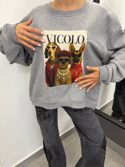 Felpa Trio Dogs Grigia Vicolo