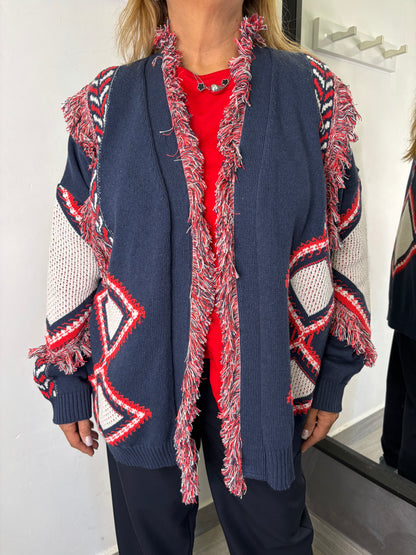 Cardigan Vicolo Etnico Blu/Bianco/Rosso