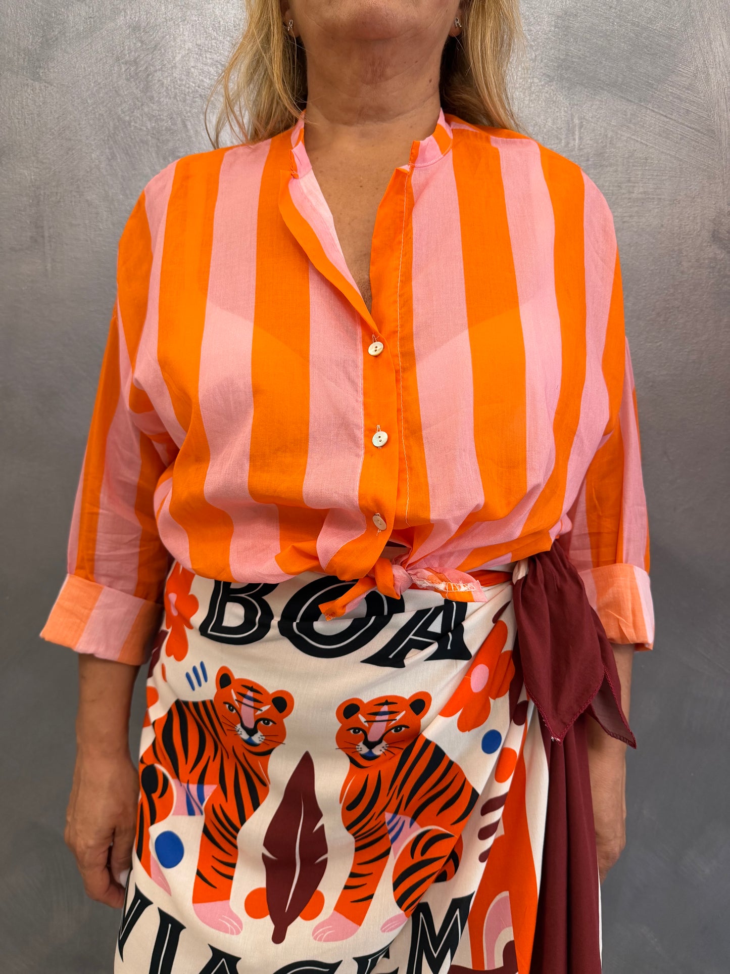 Camicia Righe Arancio/Rosa