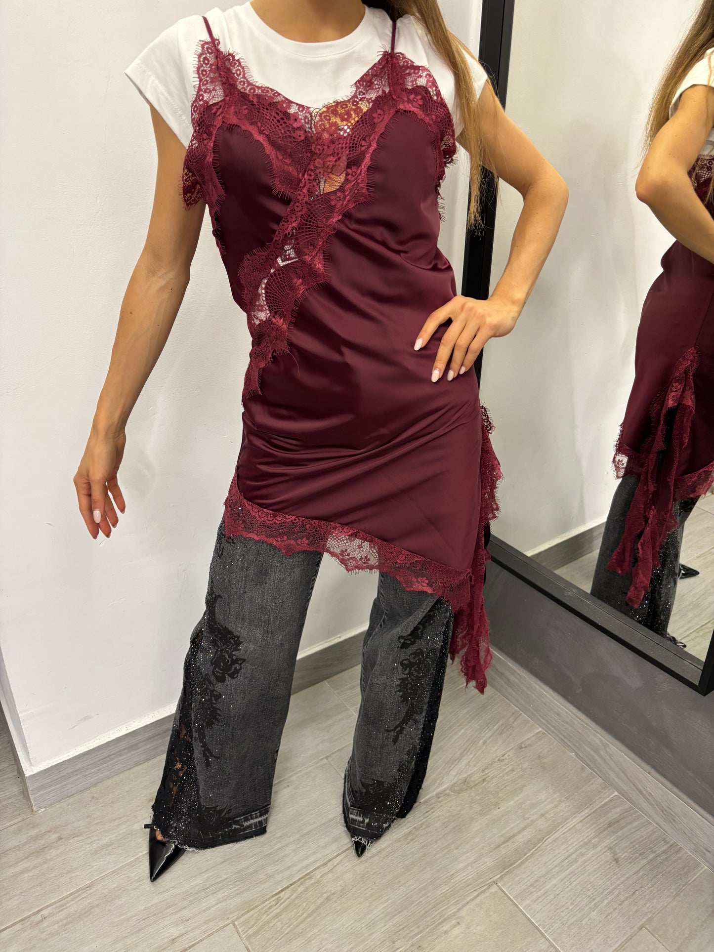 Abito Lingerie Pizzo Bordeaux