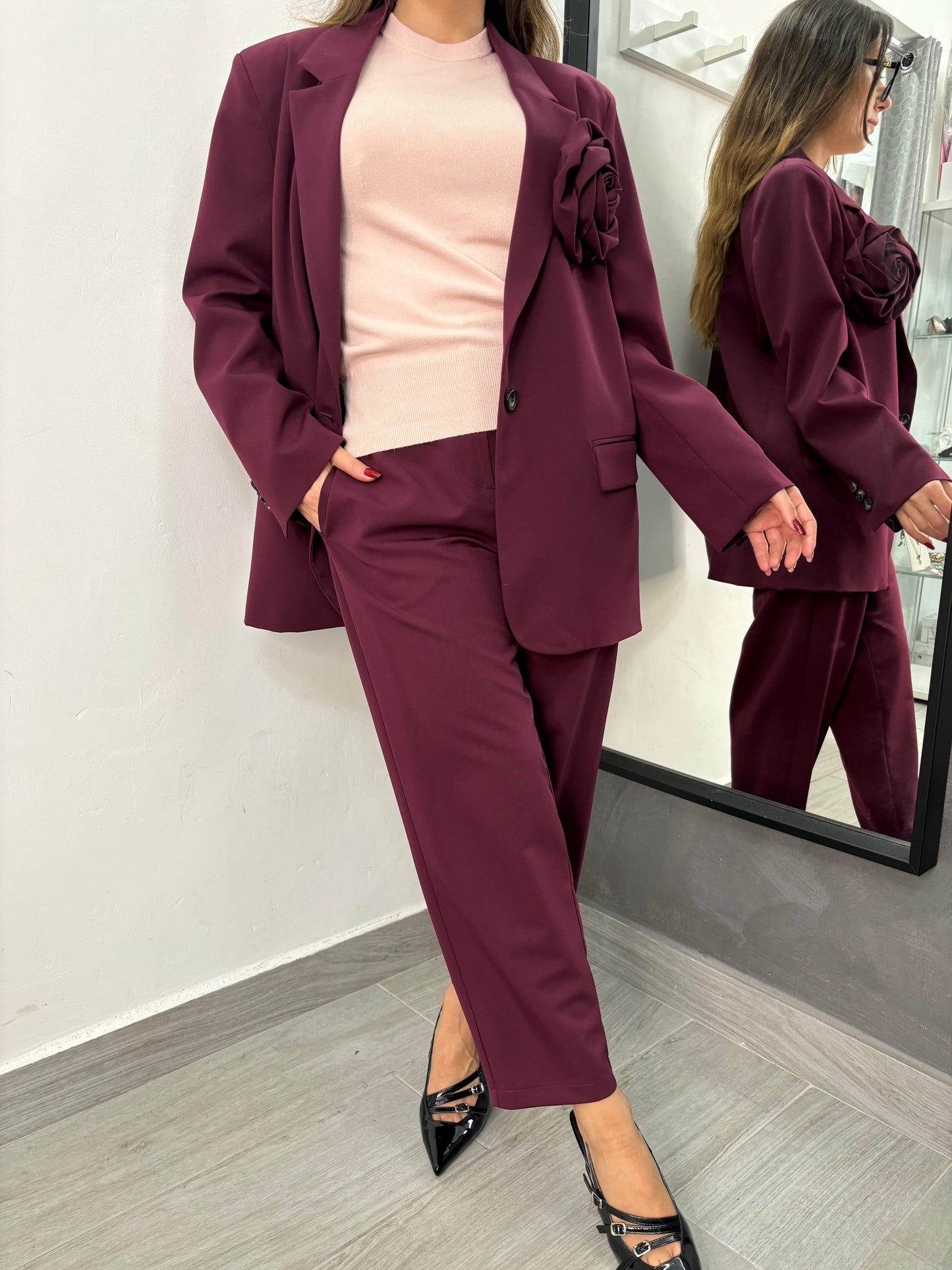 Giacca Vicolo Con Rosa Burgundi