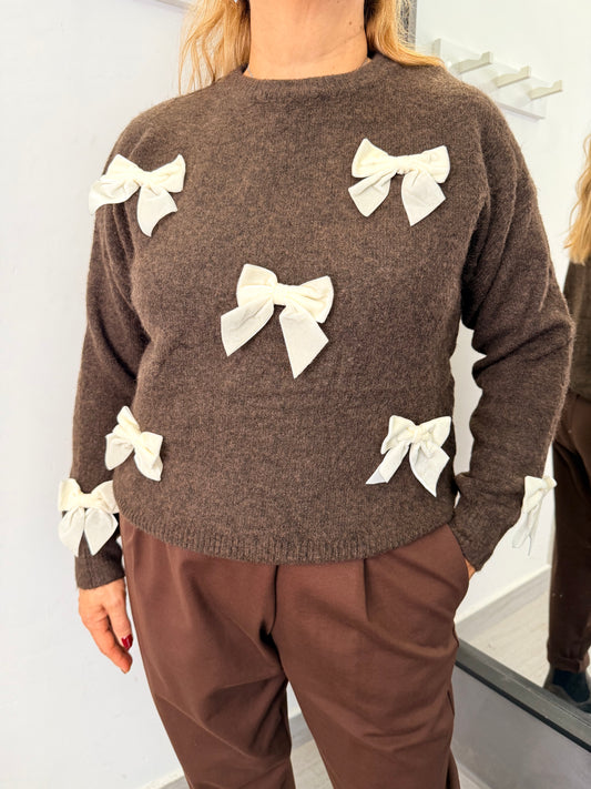 Maglione Marrone Fiocchetti Burro