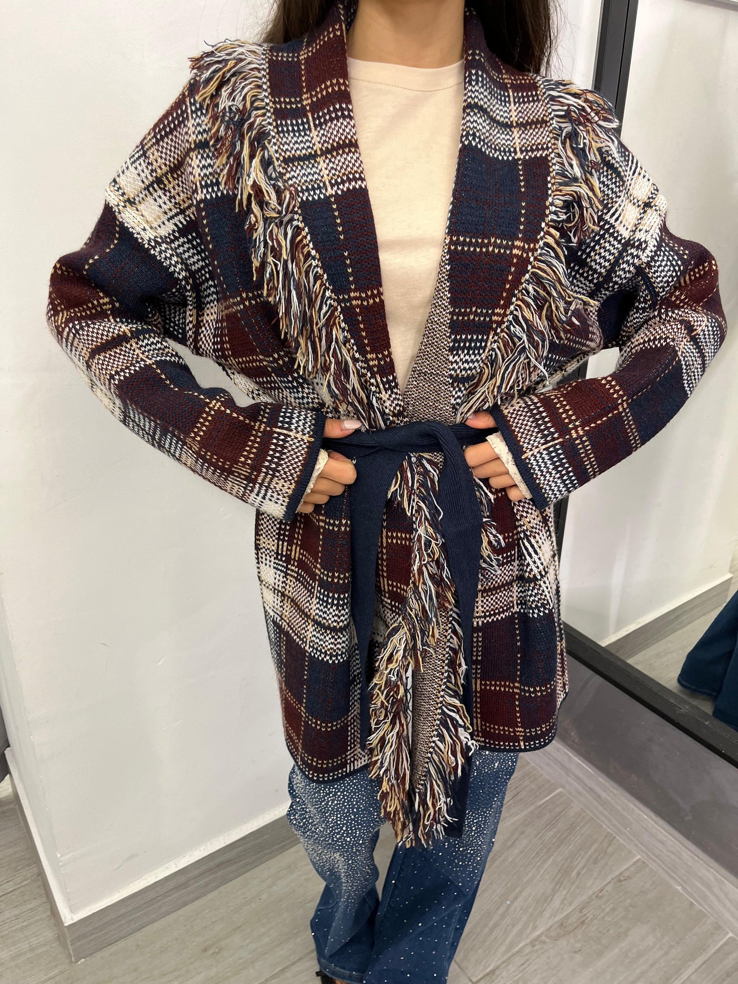 Cardigan A Quadri Bordeaux/ Blu/Bianco/ Beige  Vicolo