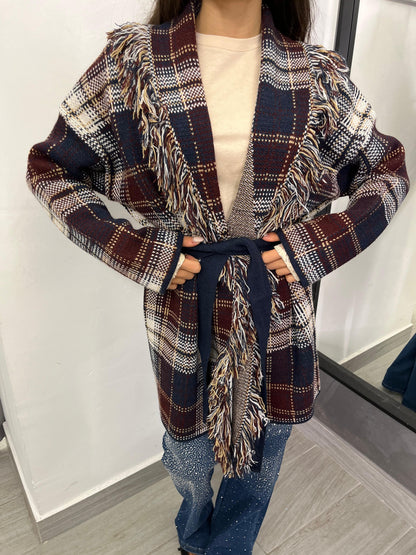 Cardigan A Quadri Bordeaux/ Blu/Bianco/ Beige  Vicolo