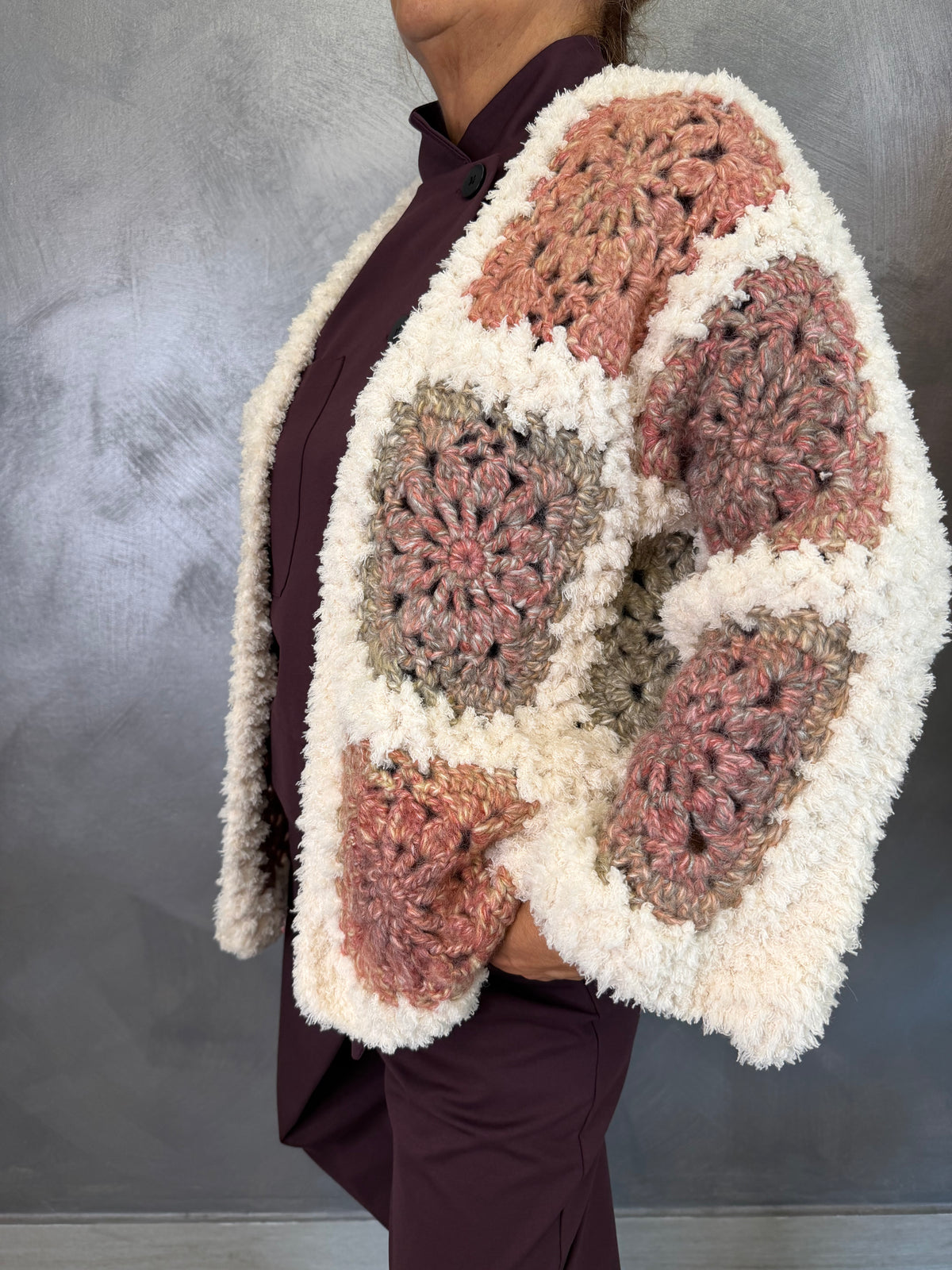 Cardigan Crochet Burro/Burgundy
