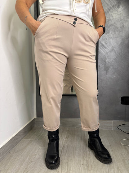 Pantalone Sun  Bottoni Centrali Beige
