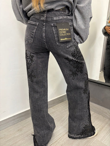 Jeans Pizzo e Strass Neri