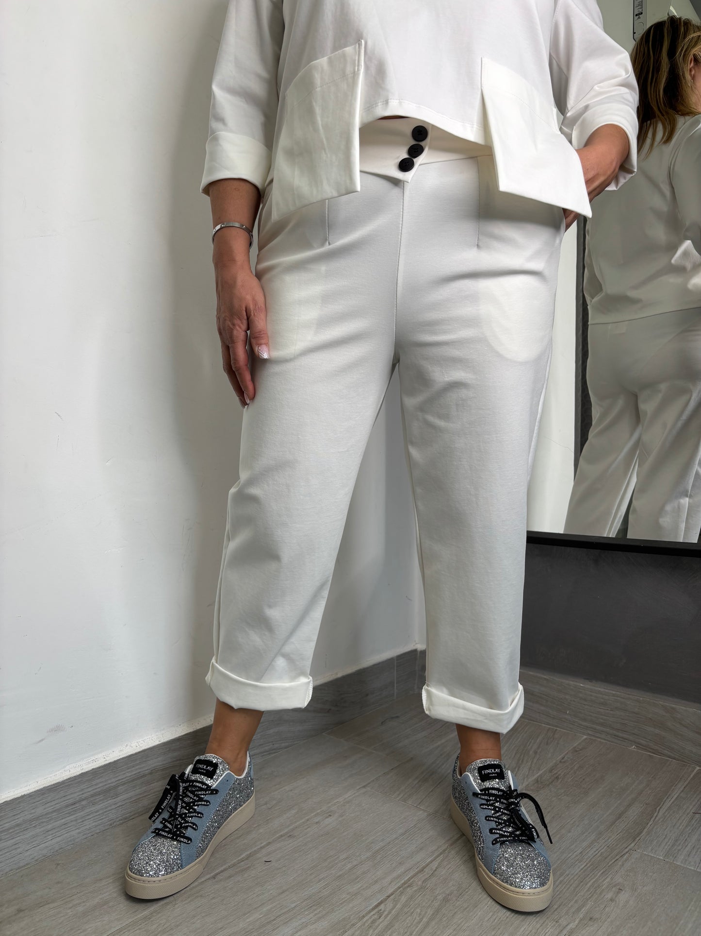 Pantalone Sun Bottoni Centrali Bianco