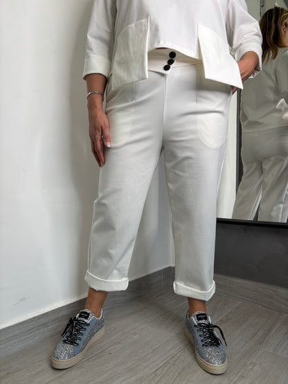 Pantalone Sun Bottoni Centrali Bianco