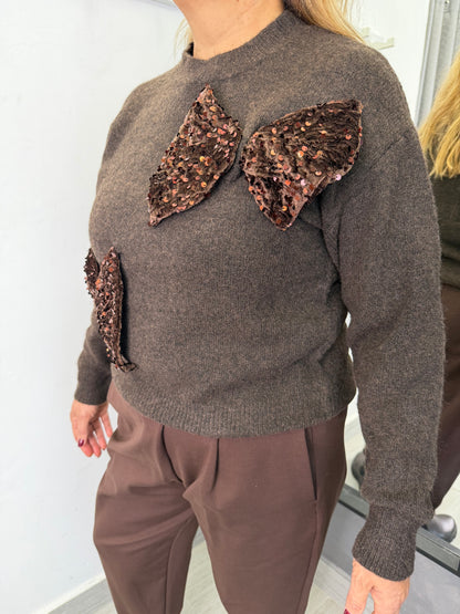 Maglione Marrone Fiocchi Marroni