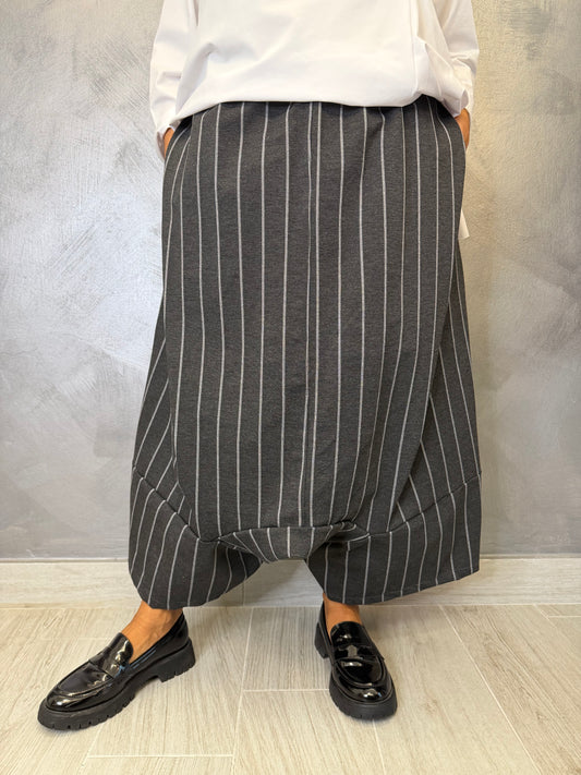 Pantalone Aléa Uni Barrel Gessato Grigio