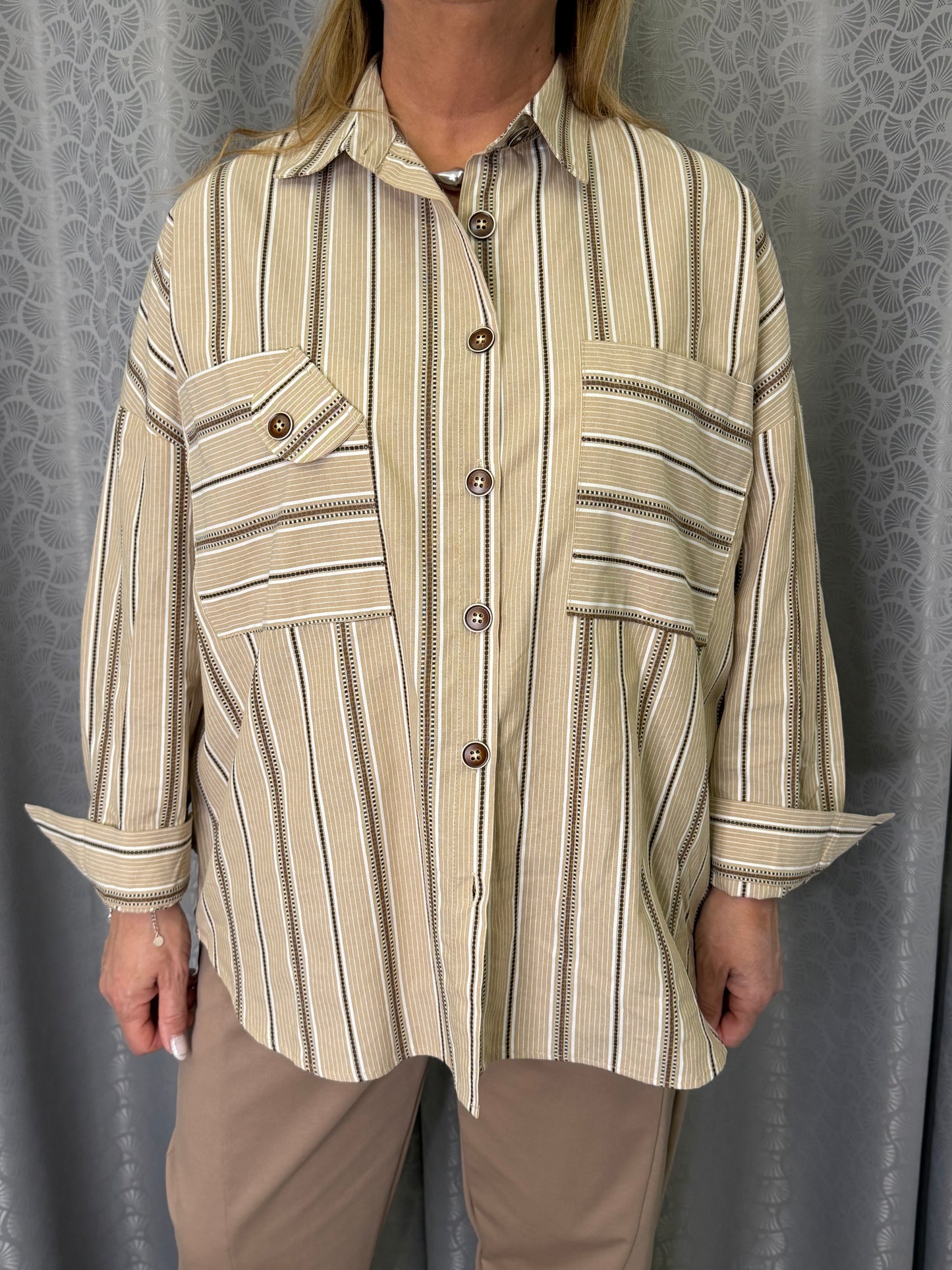 Camicia a Righe Beige